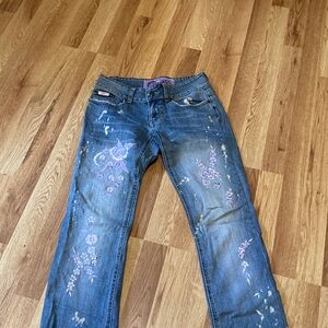 Candie's Blue Floral Embroidered Straight Leg Jeans